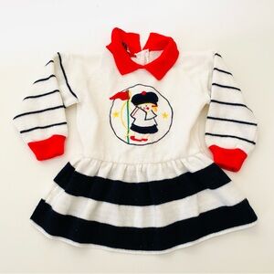 Vintage Toddler Girls Sailor Knit Top Stripe Red Blue White